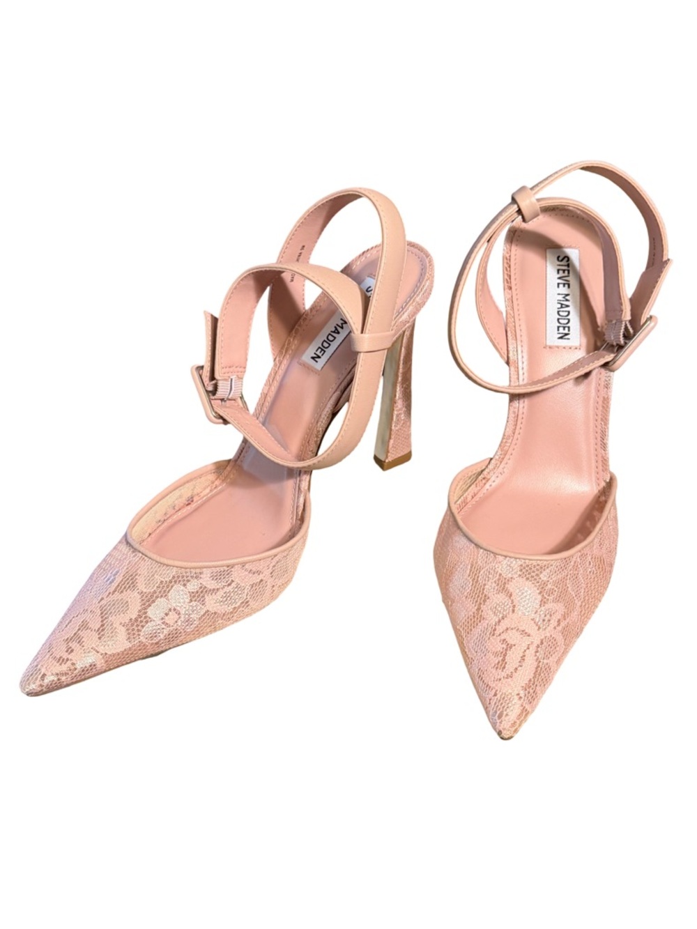 Steve Madden Sarantos Pretty Blush Lace Pointed-Toe Ankle-Strap Heels (SH331) - Picture 4 of 13